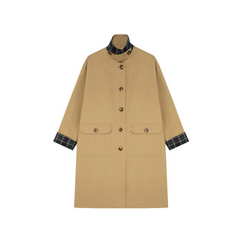 Fan Luo 2024 ພາກຮຽນ spring ໃຫມ່ຂອງອັງກິດເສື້ອກັນຫນາວຍາວຂະຫນາດກາງ khaki windbreaker ສໍາລັບແມ່ຍິງວ່າງ drape coat ສໍາລັບຄົນຂະຫນາດນ້ອຍ