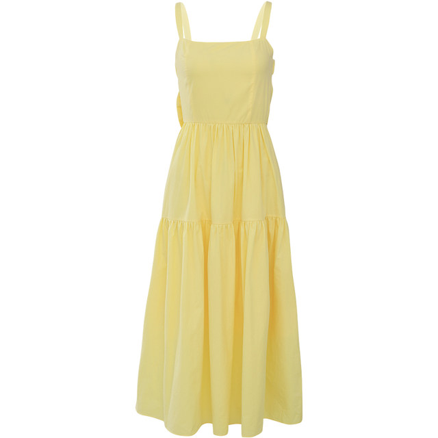 Sincethen yellow suspender skirt seaside long skirt women