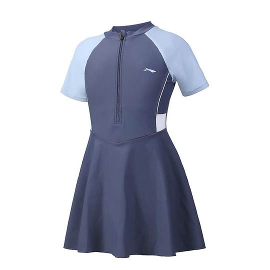 李宁儿童泳衣女孩2025新款连体裙式游泳衣中大女童保守泡温泉装备