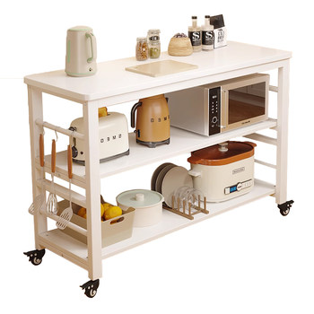 Kitchen storage rack floor-standing multi-layer movable storage cabinet multi-functional wheeled vegetable cutting table kitchen supplies storage rack