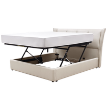 Gujia Home Modern Cream Style Genuine Leather Soft Bed Cuddle Bed Storage Master Bedroom Double Bed 8073B