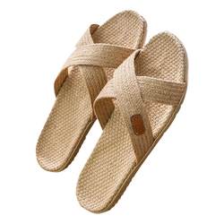 Straw linen slippers popular summer men and women hotel indoor office sweat-absorbent breathable slippers HL88