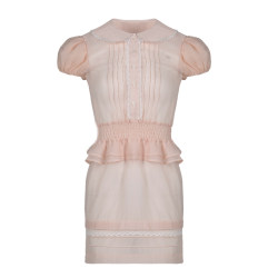 ນາງ Hualing preppy skirt ສີບົວ doll collar lace pleated waist dress ແມ່ຍິງ summer suit ຫວານ