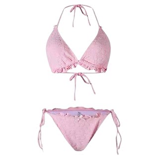 AYSTUDIO2025新款粉比基尼三件套纯欲显瘦分体长裤温泉度假泳衣女