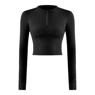 网红露脐运动外套女显瘦半拉链紧身跑步瑜伽服速干透气健身上衣秋