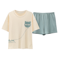 Pure cotton pajamas for women summer 2024 new model with chest pad all-in-one short-sleeved summer young ladies home wear set