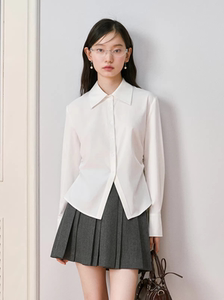 Miss Burde蓝色修身条纹衬衫长袖衬衣内搭正肩抗皱女春季职场通勤