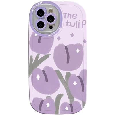 Japanese and Korean style small fresh purple tulip suitable for iPhone13 Apple 12 mobile phone shell 11OPPOa72a93a11xa8a556reno7/6/5 Huawei glory 50 Xiaomi vivo soft cover