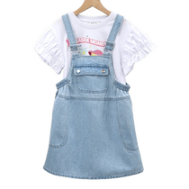 JJ JeansWest Girls 2024 Summer New Breathable Comfortable and Versatile Cotton Twill Denim Strap Dress
