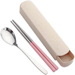 Single-Person Stainless Steel Portable Cutlery Set, Three-Piece Set with Chopsticks, Fork, Spoon, Chopstick Box, Student Storage Box