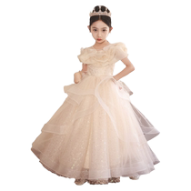 Childrens host piano performance dress 2024 new champagne color high-end foreign style girls birthday dress princess dress