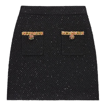 self-portrait 2023 autumn and winter black mixed color elegant waist pocket hip skirt short skirt