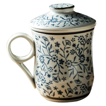 Good-looking small floral tea cup with handle for entertaining guests office ceramic stew tea cup Longjing tea water separate liner