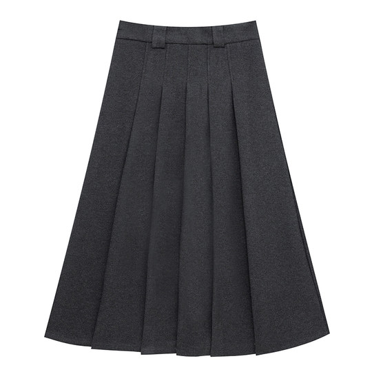 橘子树在哪儿学院风毛呢百褶半身裙女秋冬高腰a字长裙