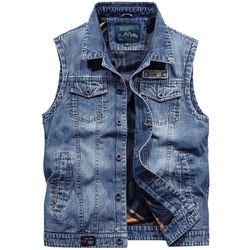 Spring and Autumn Denim Vest Men's Vest Multi-Pocket Top Pure Cotton Waistcoat Outdoor Leisure Fishing Vest