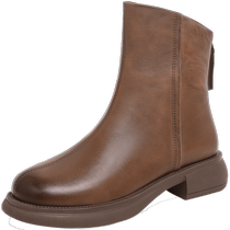 Camel Womens Shoes 2023 Winter New Genuine Leather Retro Snow Boots Cotton Shoes Brown Boots Martin Boots Slim Short Boots