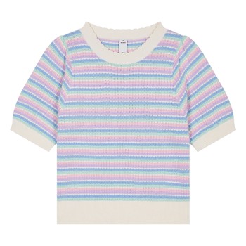 SPAO ແມ່ຍິງ sweater summer pullover striped ແຂນສັ້ນ wool ສັ້ນ knitted SPKWD23P61