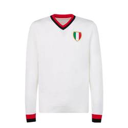 AC Milan retro ຊຸດ 1963 ຫ່າງ sweater ສີຂາວລະດູຫນາວຜະລິດຕະພັນໃຫມ່ການອອກແບບຄໍ V