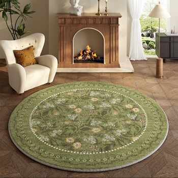 Medieval style round carpet living room 2026 new green bedroom bedside rocking chair round carpet non-slip soundproofing can be customized