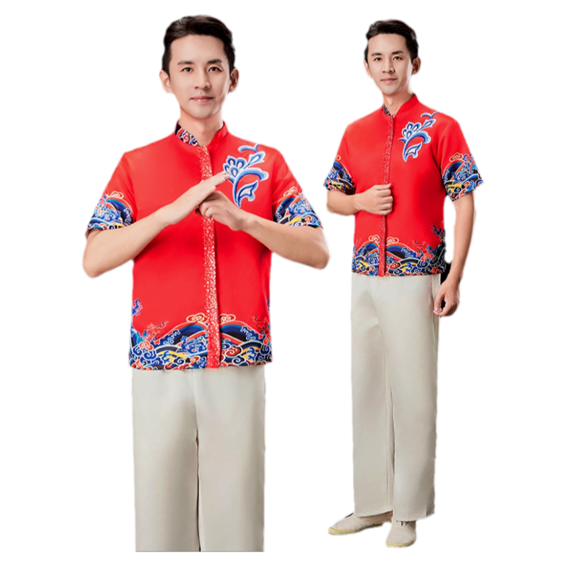 男士古典舞蹈服装中国风现代舞演出服飘逸男款歌伴舞打鼓表演服装