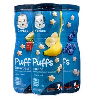 美国Gerber嘉宝星星泡芙宝宝零食婴幼儿辅食饼干随机口味3罐装