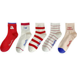 cheemy free red and white striped socks trendy for women summer summer thin breathable mid-calf socks Japanese style embroidery ງາມ