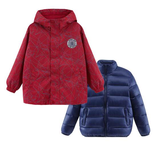 Boys' Jackets Children's Jackets Autumn and Winter New Big Children's Outdoor Three-in-One Windproof Jackets Down Jackets