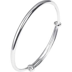 Chow Tai Sang Silver Bracelet Women's Plain Ring Push-pull S990 Pure Silver Bracelet Silver Jewelry as Mother's Day Gift