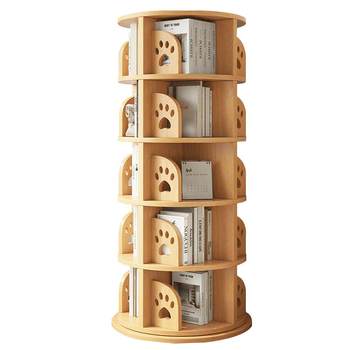 Fully solid wood rotary bookshelf household multi-layer storage rack