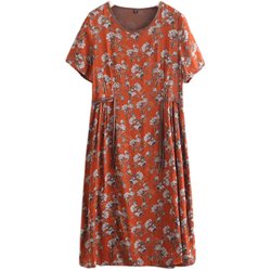 Huiyige summer women's short-sleeved dress imitation silk dress Korean style loose casual floral dress ແມ່ຂອງໃສ່