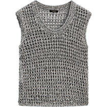 Spring Summer New Products MassimoDutti2024 Womens Dress Grey American Casual Round Collar Sleeveless Sweater Hollowed-out Knit T-shirt 05752664818