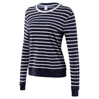 秋冬瑜伽服女条纹假两件跑步宽松运动上衣普拉提训练套装健身长袖