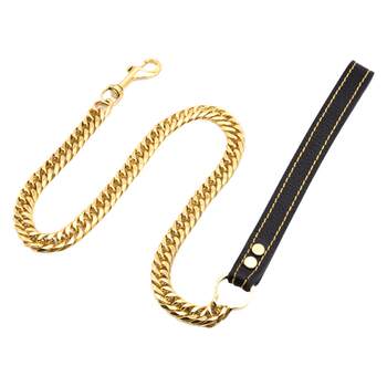 17mm Wide Double-Ring Six-Sided Polished Large Dog Heavy-Duty Titanium Steel Stainless Steel Pet Dog Leash Genuine Leather Dog Leash