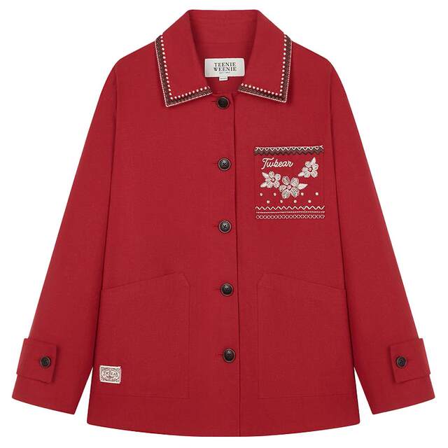 TeenieWeenie ຫມີ Jacket ແມ່ຍິງ Summer Retro ງ່າຍດາຍ Pastoral embroidered Lapel ຄົນອັບເດດ: ເທິງ