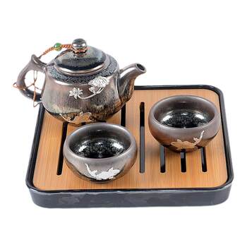Genuine jianzhan kungfu inlaid tin tea cup tea set jianyang oil drop small teacup one pot two cups personalized home set