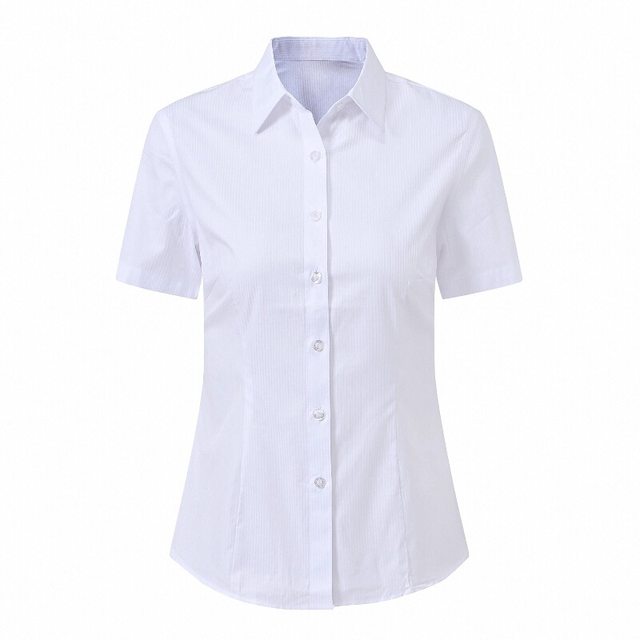 Slim fit workwear short-sleeved cotton striped white shirt
