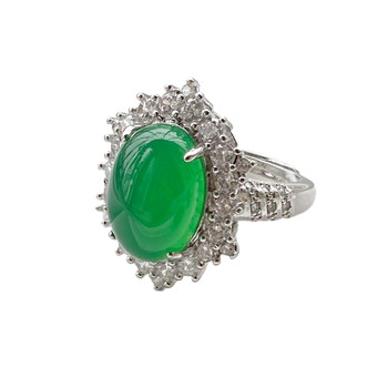 Ice chalcedony inlaid green agate ring
