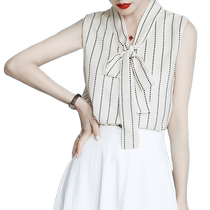 Retro design butterfly bow with sleeveless silk striped shirt in suit with silk hanging vest