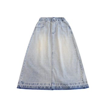 Skirt Denim Girls's Wardrobe Feifei 2024 Spring New Style ກາງ ແລະ ໃຫຍ່ ເດັກນ້ອຍອະເນກປະສົງ ຊັກກະໂປງ Denim ອ່ອນໆ