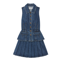 self-portrait 2024 spring and summer denim blue retro sleeveless denim suit dress short skirt