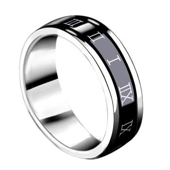 European and american style rotatable roman numeral titanium steel ring