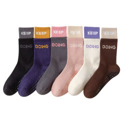 Yoga socks non-slip professional women's mid-calf socks cycling sports socks skipping rope fitness pure cotton stockings summer thin