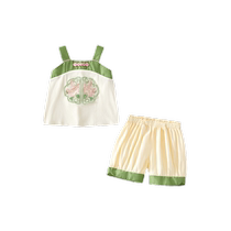 Girls summer suit 2024 new childrens new Chinese suspender top baby shorts summer thin childrens clothing