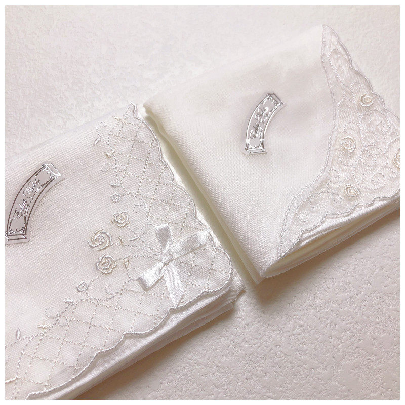 46cm Japanese Imported Soft and Sweet Lady Pure Cotton Sweat-Wiping Handkerchief Elegant Lace Embroider Pure Cotton Pure White Handkerchief