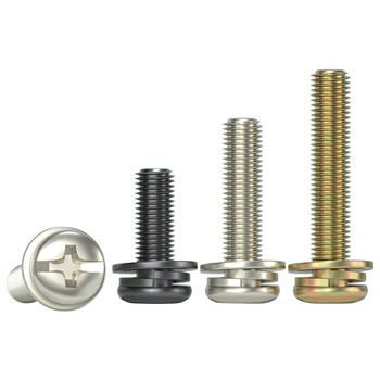 Carbon steel nickel-plated round head three-combination machine screws