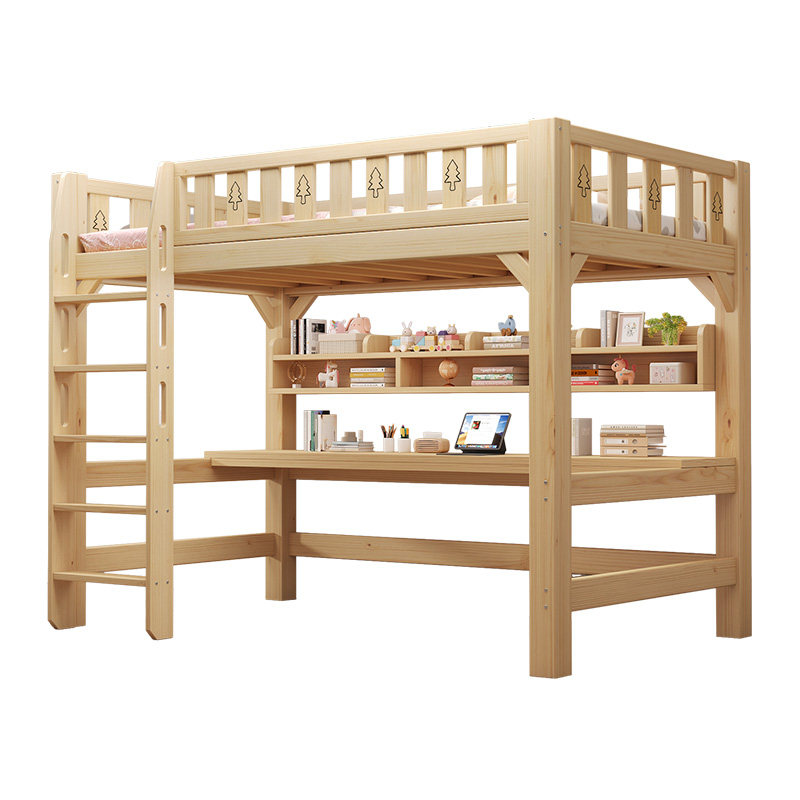 Children's solid wood bunk bed with thickened high and low bunk bed with desk integrated combination of double bunk bed and double bunk bed