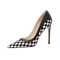 Lily Wei high heels cut mens stiletto heel pointed toe checkerboard color matching single shoes Yujie one-foot small size 313233