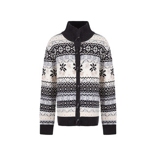 Fano nordic flower horn button design contrast color stitching heavy industry fair isle sweater cardigan women 2025