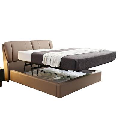 Mousse leather bed master bedroom king bed modern minimalist high box bed leather storage bed light luxury multifunctional soft bag bed minimalist