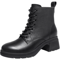 Camel Womens Shoes 2023 Winter New Genuine Leather Side Zipper Lace Casual Thick Heel Fashion Boots Martin Boots Womens Short Boots